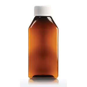 PLAS BOTT 100ML RECT AMBER SCREW C 500~