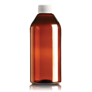 PLAS BOTTLE 200ML ROUND AMBER SCREW 100