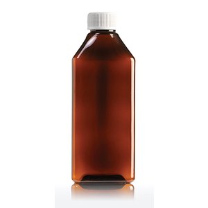 PLAS BOTTLE 200ML RECT AMBER SCREW C 300