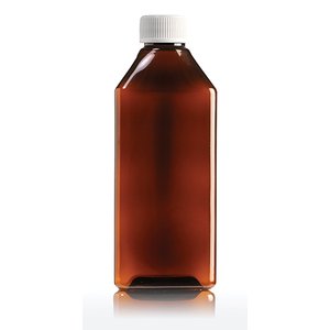 PLAS BOTTLE 200ML RECT AMBER SCREW C 100
