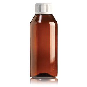 PLAS BOTTLE 100ML ROUND AMBER SCREW  100