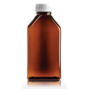 PLAS BOTTLE 150ML RECT AMBER SCREW C 100
