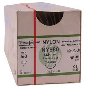SUT NYLON 5/0 12.9MM RC 45CM NY980 12~