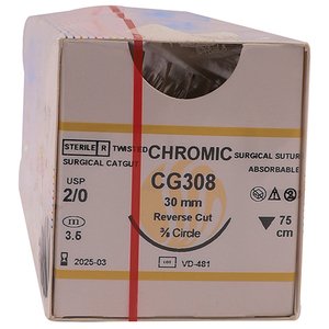 SUT CHROMIC 2/0 30MM RC 75CM CG308 12~