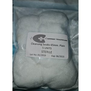 CLEANSING SWABS 65MM PLAIN STERILE 5'S~