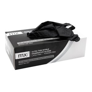 GLOVES MX EXAM NITRILE BLACK M P/F 100~