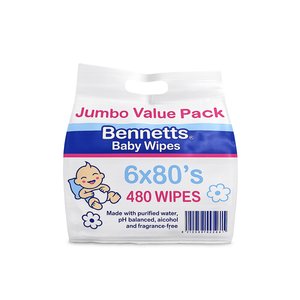 BENNETTS JUMBO VALUE PACK 6X80 WIPES ~